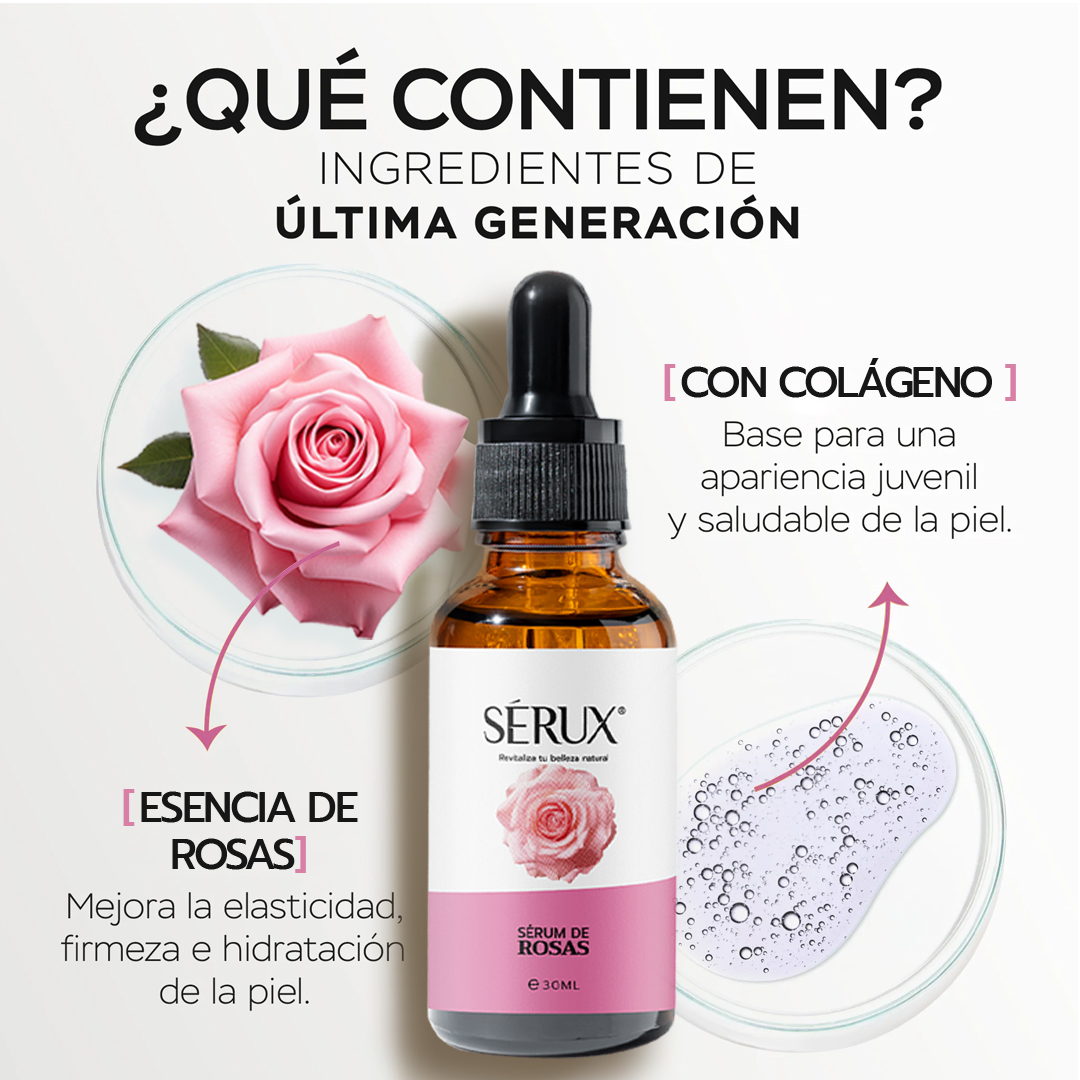 Serum de Rosas Serux con Ácido Hialurónico y Colágeno - Hidrata tu piel profundamente y devuelve luminosidad natural - Imagen 3