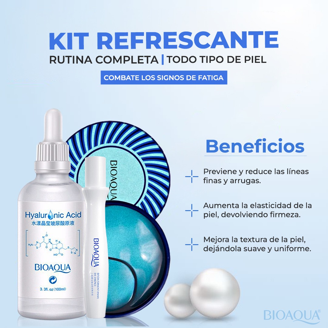 Kit Refrescante Bioaqua con ácido hialurónico y roll-on - reduce ojeras y revitaliza tu mirada - Imagen 3