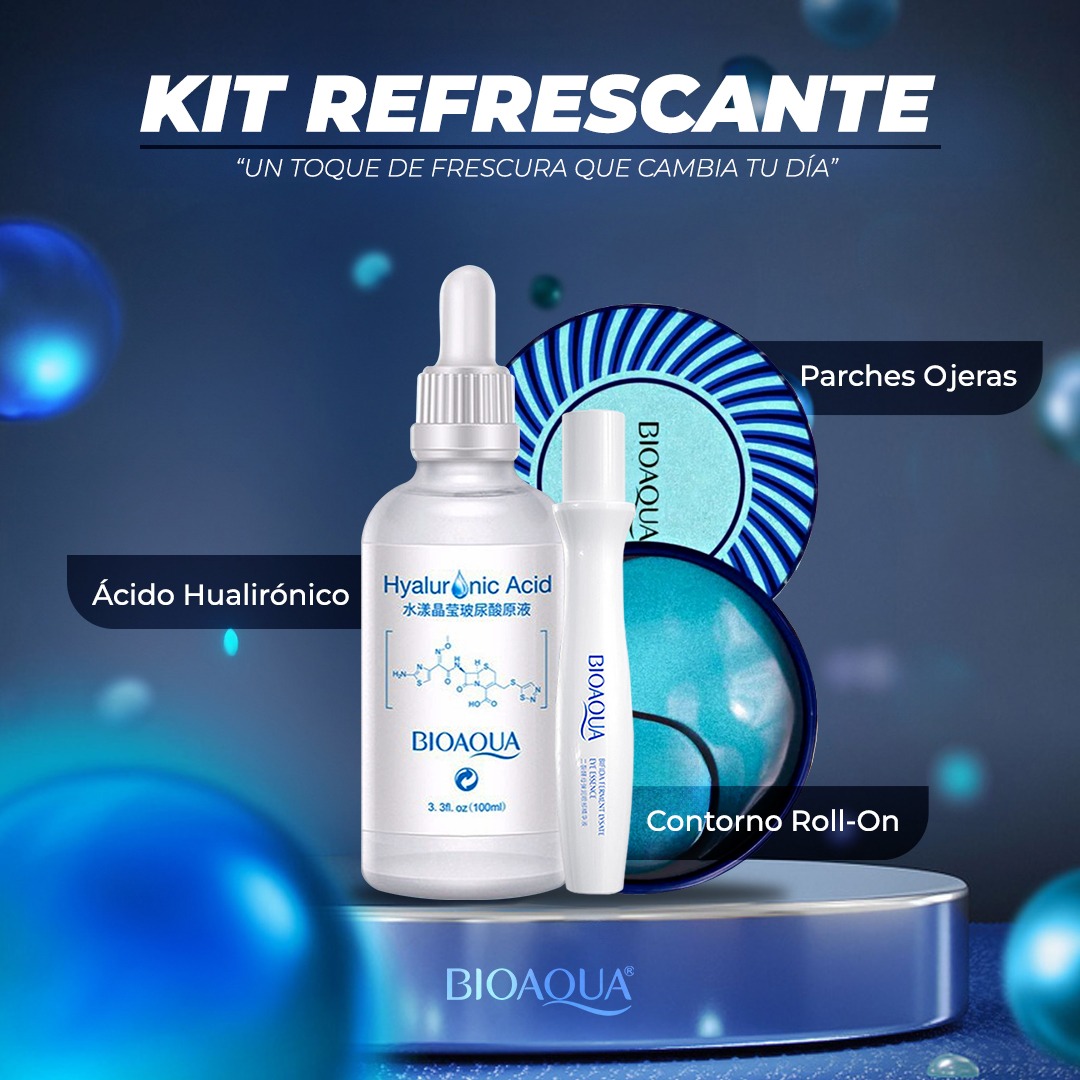 Kit Refrescante Bioaqua con ácido hialurónico y roll-on - reduce ojeras y revitaliza tu mirada - Imagen 2